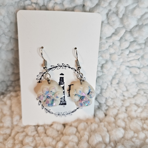 Handmade Resin Rainbow Pastel Paw Print Earrings - Picture 1 of 4